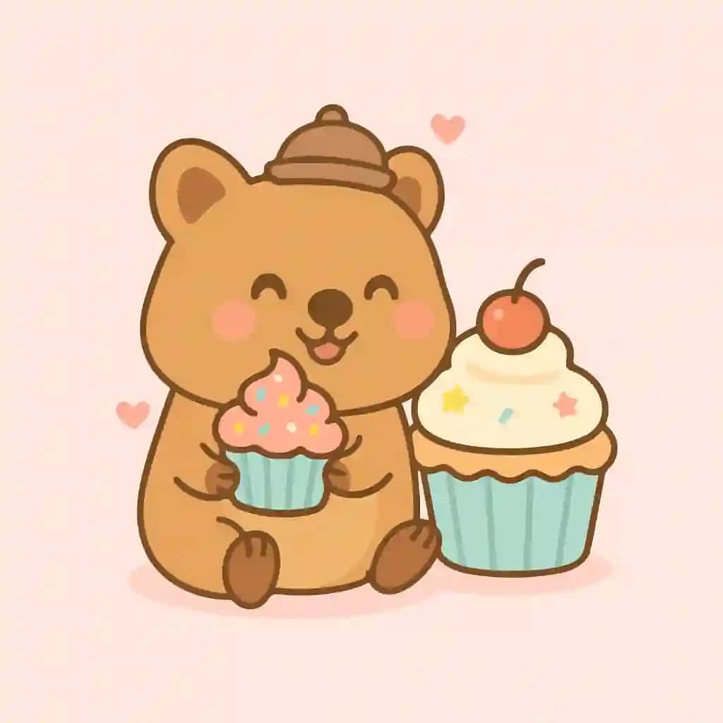 Yoqimtoy koala keklar bilan kichkina shlyapa kiyib, xursandchilik bilan o'tiribdi | Cute koala with cupcakes adorable koala wearing tiny hat happily