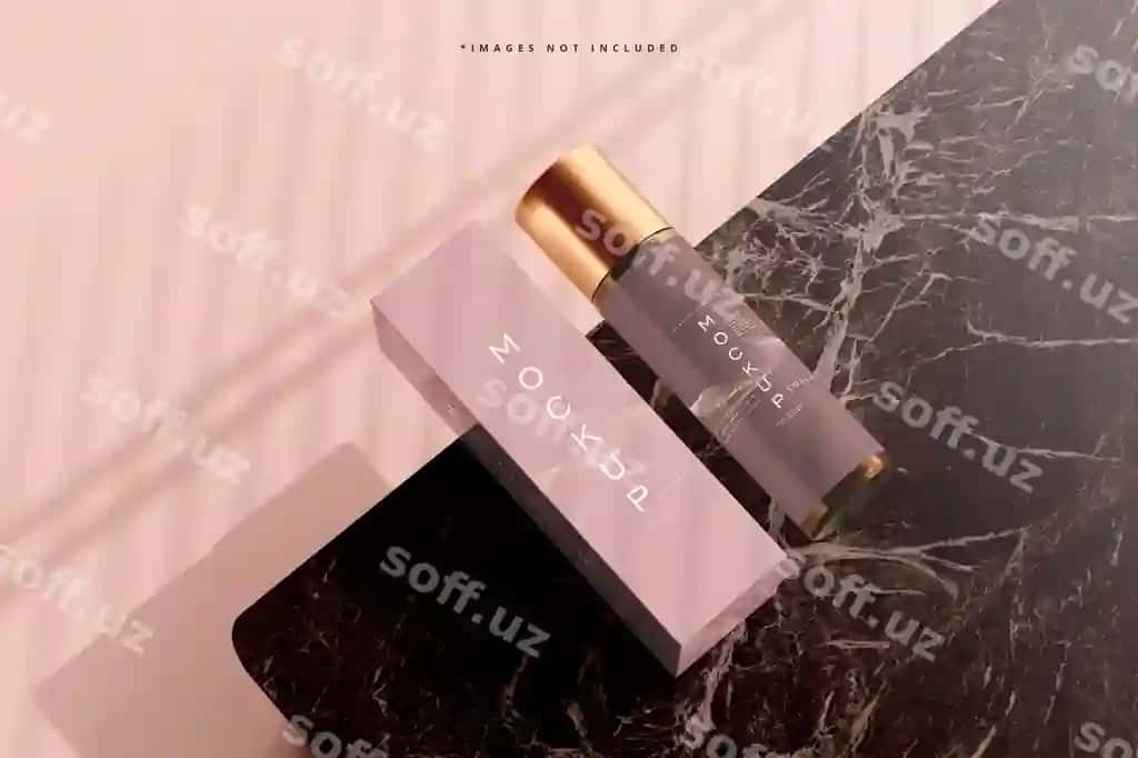 Qamish shisha kosmetika shishasi qutisi namunasi | Amber glass cosmetic bottle box mockup