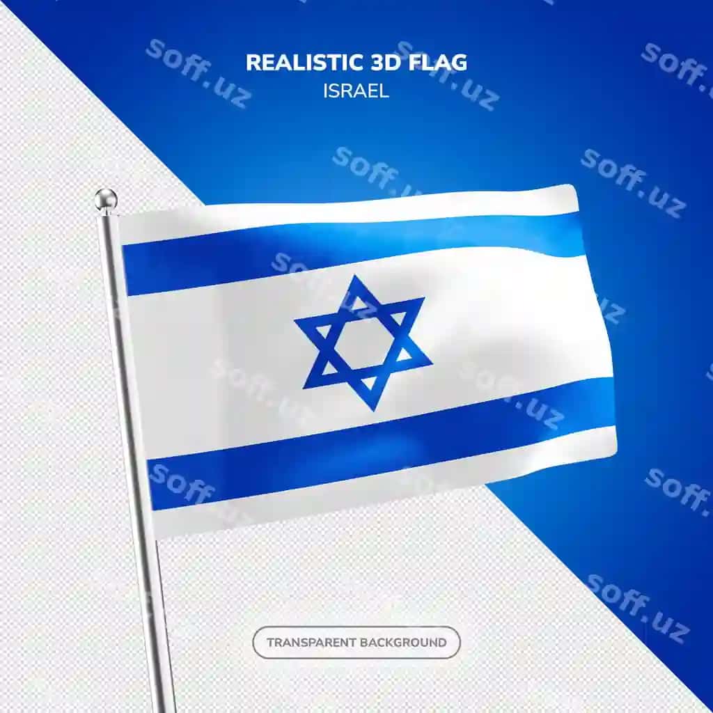 Psd Isroil realistik 3D bayrog'i | Psd israel realistic 3d flag render