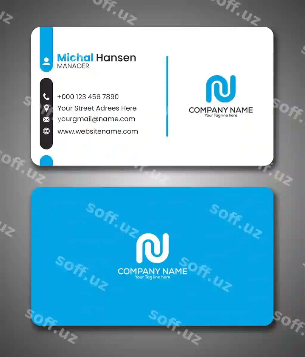 Toza ijodiy ko'k rang tashrif qog'ozi shablon psd fayl | Clean creative blue color business card template psd file
