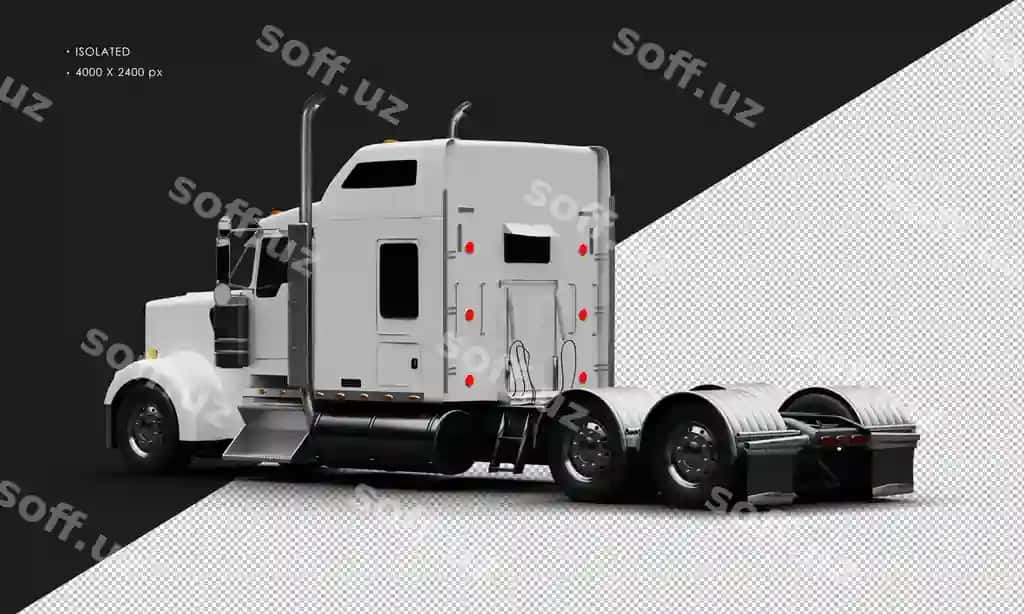 Ajraltirilgan realistik matoq oq kuchli ishga mos yarim yuk avtomobili chap tomondan | Isolated realistic matte white heavy duty semitrucks car from left