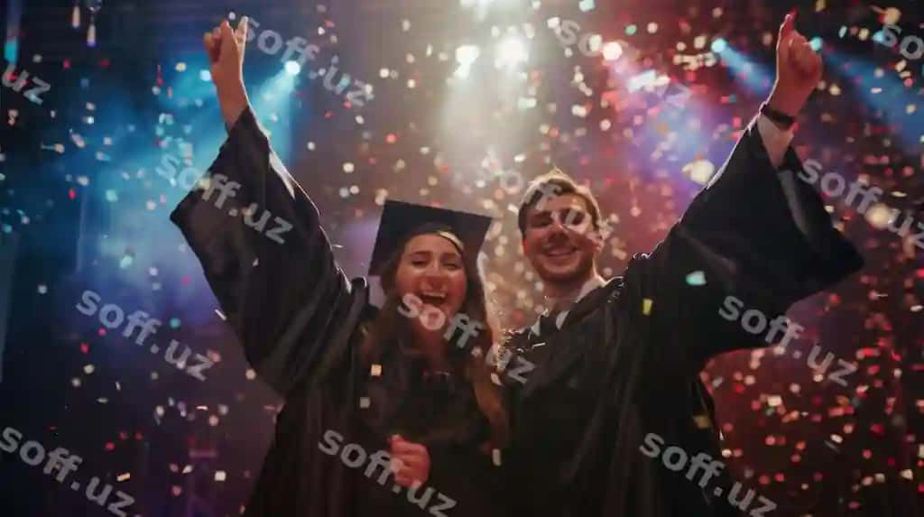 Bitiruvchilar konfeti bilan jonli tadbirni nishonlashmoqda | Graduates celebrating with confetti vibrant event
