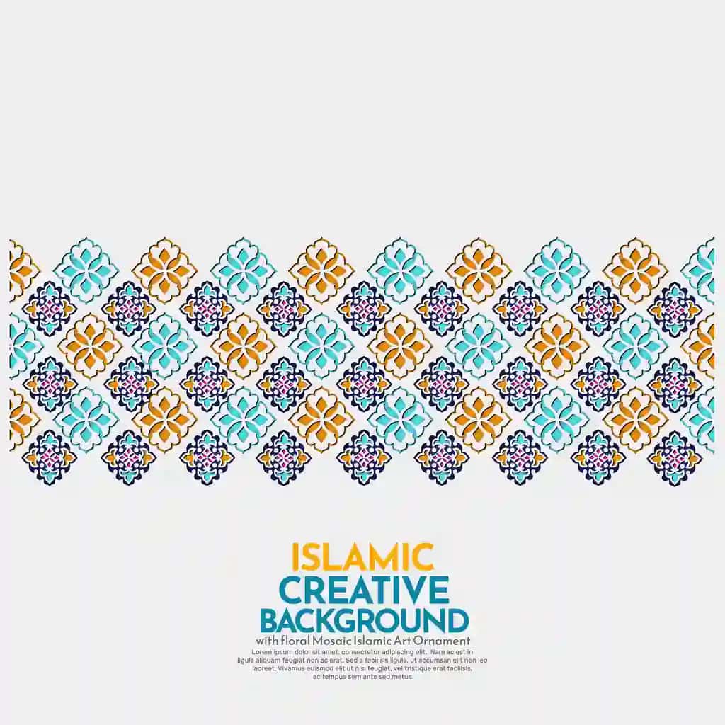 Moviy-to'q sariq mozaikali bezakli islomiy ijodiy fon | Islamic creative background with cyan orange mosaic ornament
