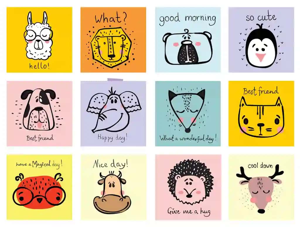 Vektorli to'plam yoqimli, baxtli hayvonlarning yuzlari, bolalar interyerlari bannerlari, plakatlar | Vector set cute happy animal faces kid s interiors banners posters