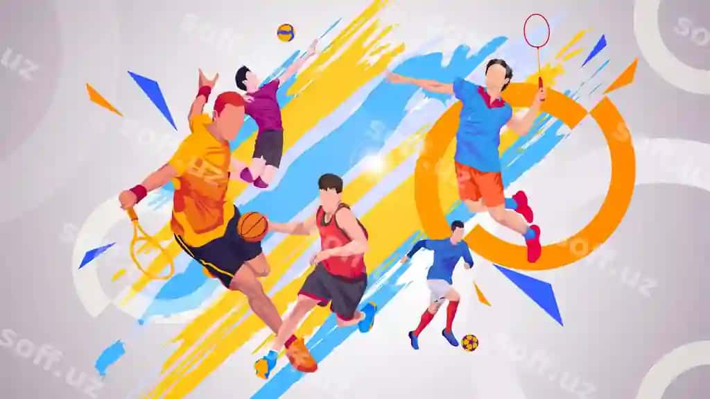 Banner shablon basketbol tennis voleyball milliy sportlar kuni | Banner template basketball tennis volleyball national sports day