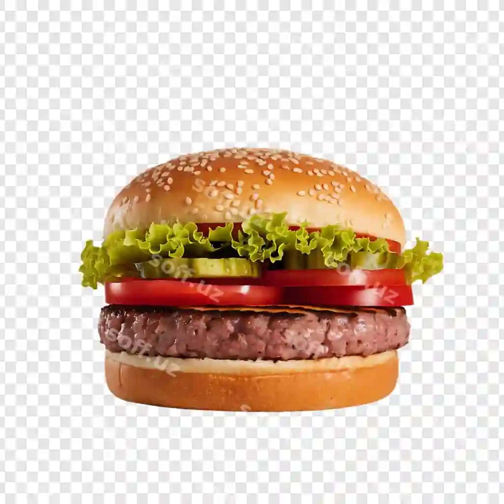 Realistik burger salat va pishloq bilan shaffof orqa fonda | Realistic burger with lettuce cheese transparent background