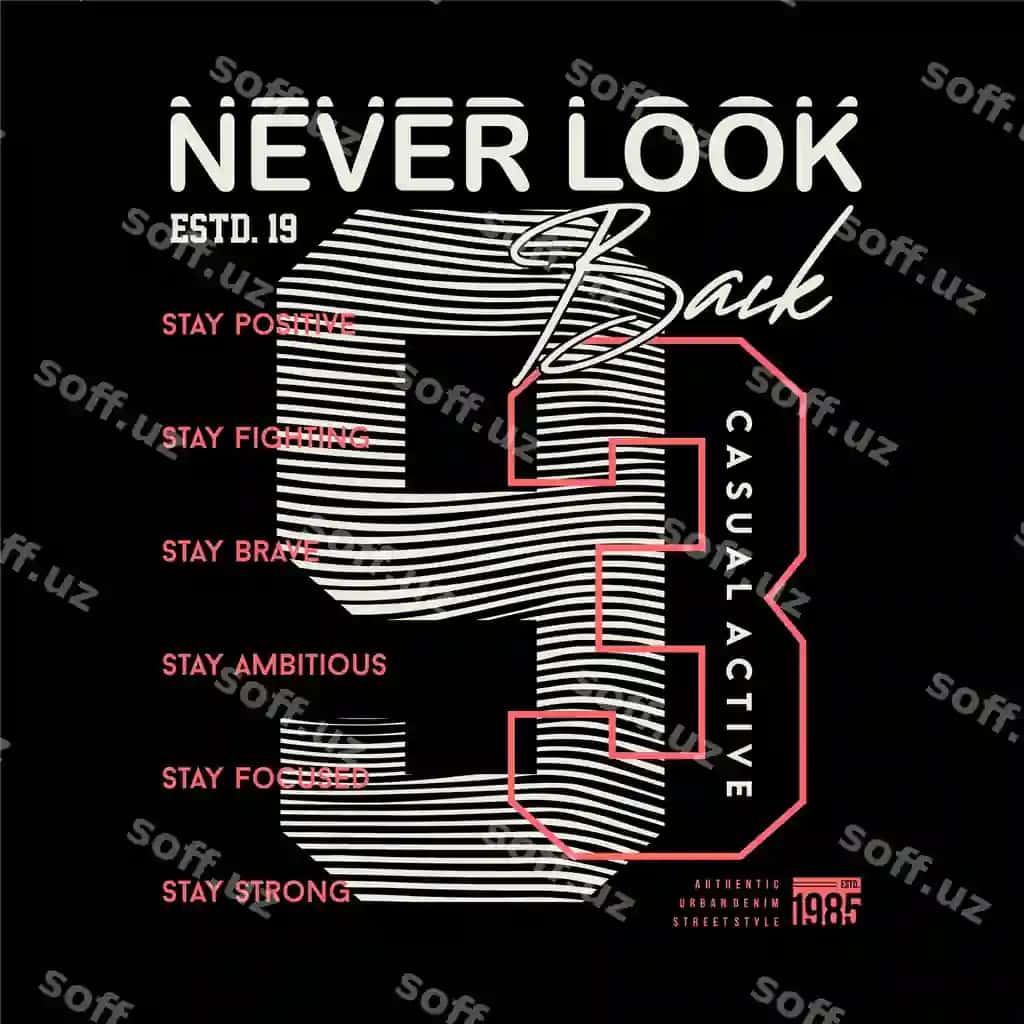 Hech qachon orqaga qarang sport ko'rinishli grafik tipografiya vektor illustratsiyasi | Never look back sporty graphic typography vector illustration