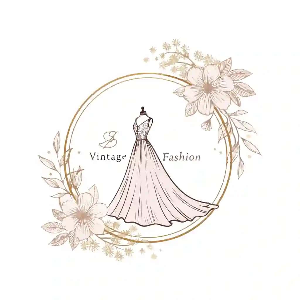 Qo'l bilan chizilgan dress vintage moda logotip dizayn shabloni | Hand drawn dress vintage fashion logo design template 2