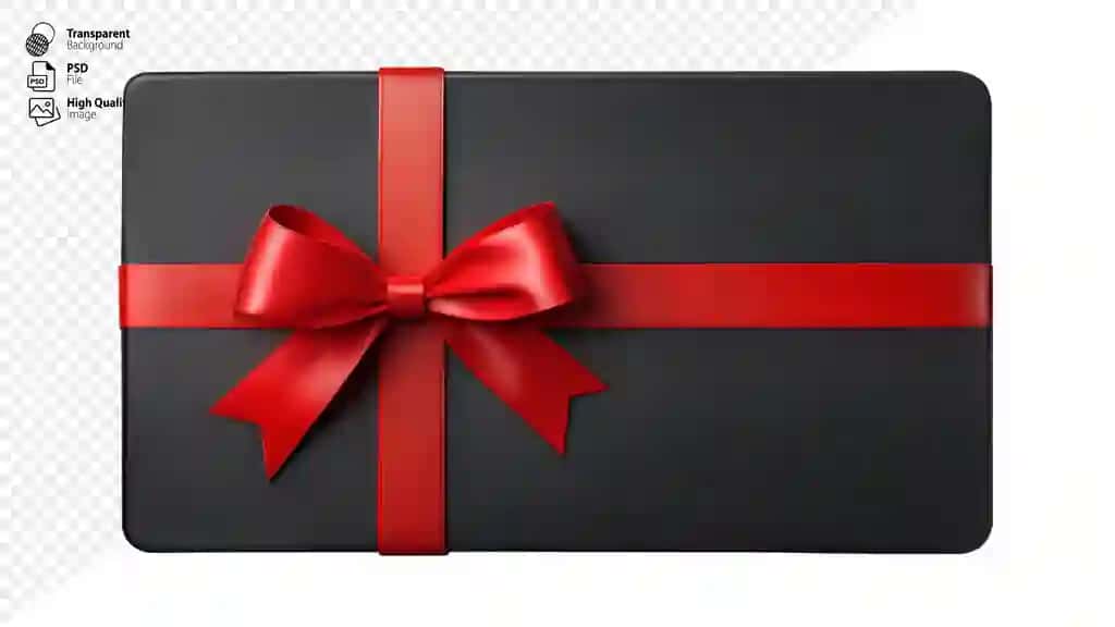 Qizil lentali kamonli qora sovg'a kartasi | Black gift card with red ribbon bow