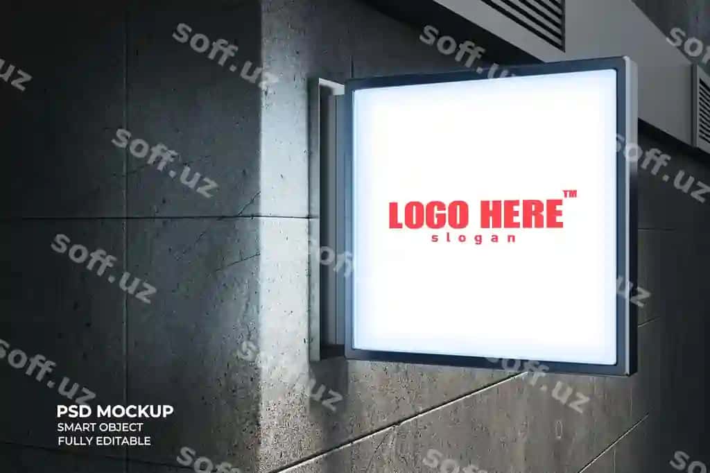 Yoritilgan tashqi makon maketi | Signboard illuminated outdoor mockup