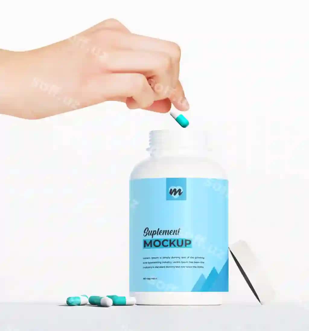 Dori-darmon qo'shimchalari uchun shisha maketi | Medicien bottle suplements mockup