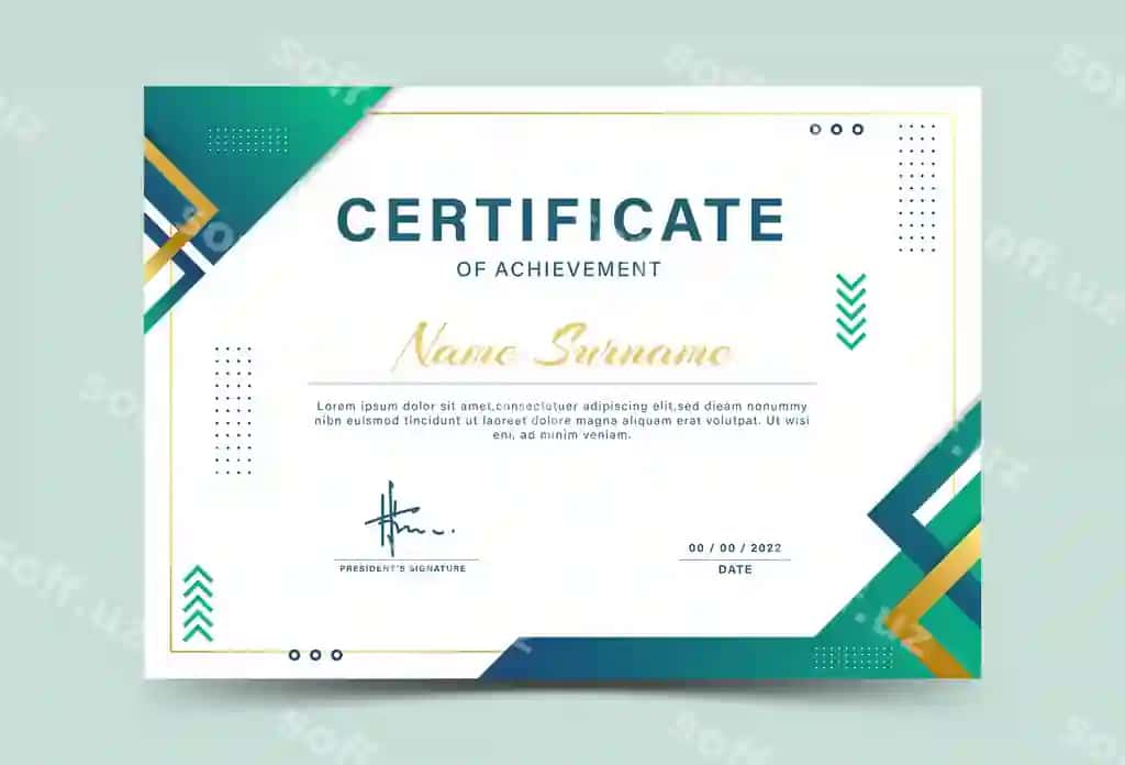 Yashil oltin geometrik effekt yutug'i sertifikat shabloni | Green gold geometric effect achievement certificate templateaward