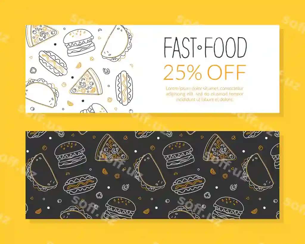 Fast food maxsus taklif banner shablonlari arzimas oziq-ovqat maxsus taklifini o'rnatadi | Fast food special offer banner templates set junk food special offer