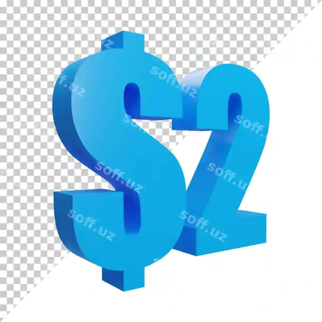 Ko'k 3d render ikki dollar belgi | Blue 3d render 2 dollar sign