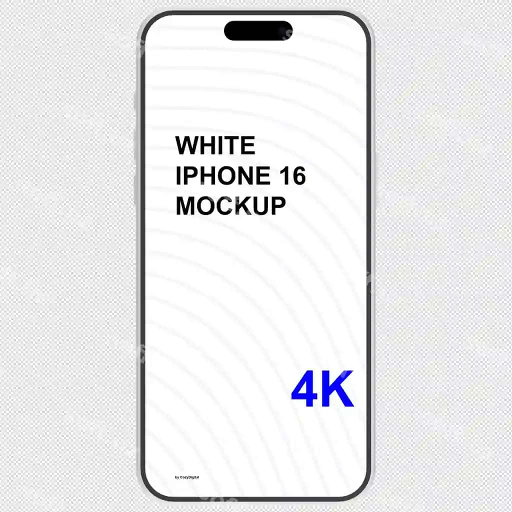 Old tomoni oq smartfon namunasi iPhone 16 ga o'xshash orqa fonsiz | Front view white smartphone mockup similar iphone 16 without background