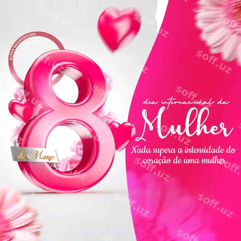 Xalqaro Ayollar kuni 8 mart 3D esdalik sana belgisi gulrang | International womens day march 8 3d commemorative date stamp pink