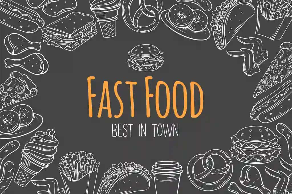 Fast tamaddi qilishga tayyor sahifa shablonlari kafe menyusi eskizi tasviri bilan | Fast food layout page template cafe menu sketch illustration with