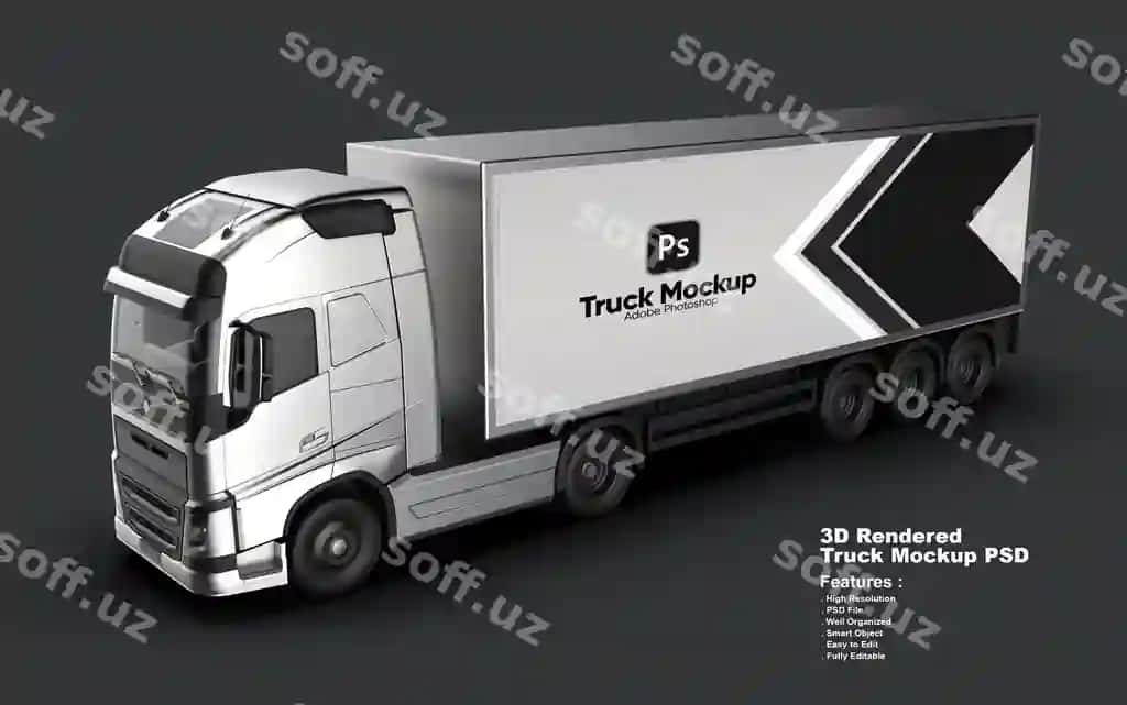 Zamonaviy yetkazib beruvchi yuk avtomobili 3D namunasi | Modern delivery truck 3d mockup
