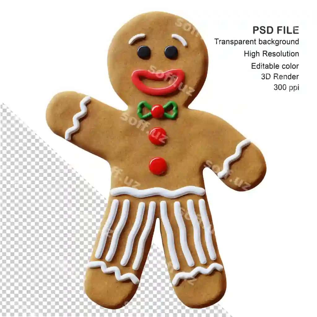 3d render bayramga bezatilgan shirin noni | 3d render holiday decorated gingerbread man