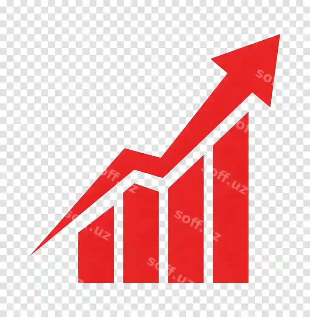 Qizil oyoq o'sish grafiki moliyaviy bar grafik ikonka shaffof fonda | Red arrow growth chart financial bar graph icon transparent background