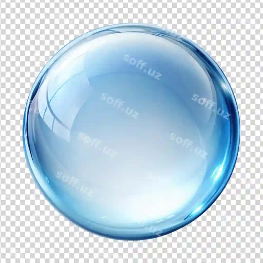 Ko'k shisha shar chiziqlar bilan ajraltirilgan shaffof orqa fonda | Blue glass sphere with scratches isolated transparent background