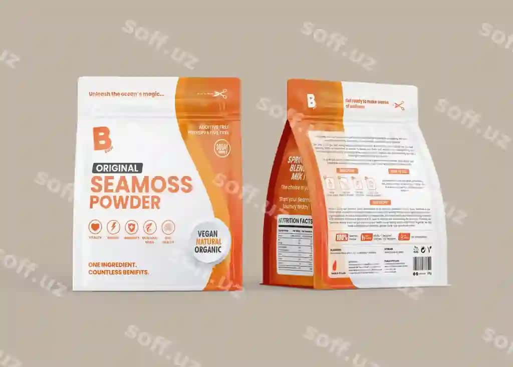 Saimoss pulveri sumkasi namunasi | Seamoss powder bag mockup