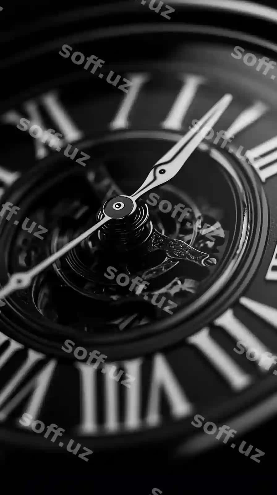 Qora-oq soat yuzi roman raqamlari va soat qollari | Black white clock face with roman numerals hands
