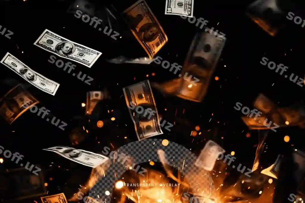 Pul tushgan portlash izolyatsiya qilingan shaffof fon | Money falling explosion isolated transparent background