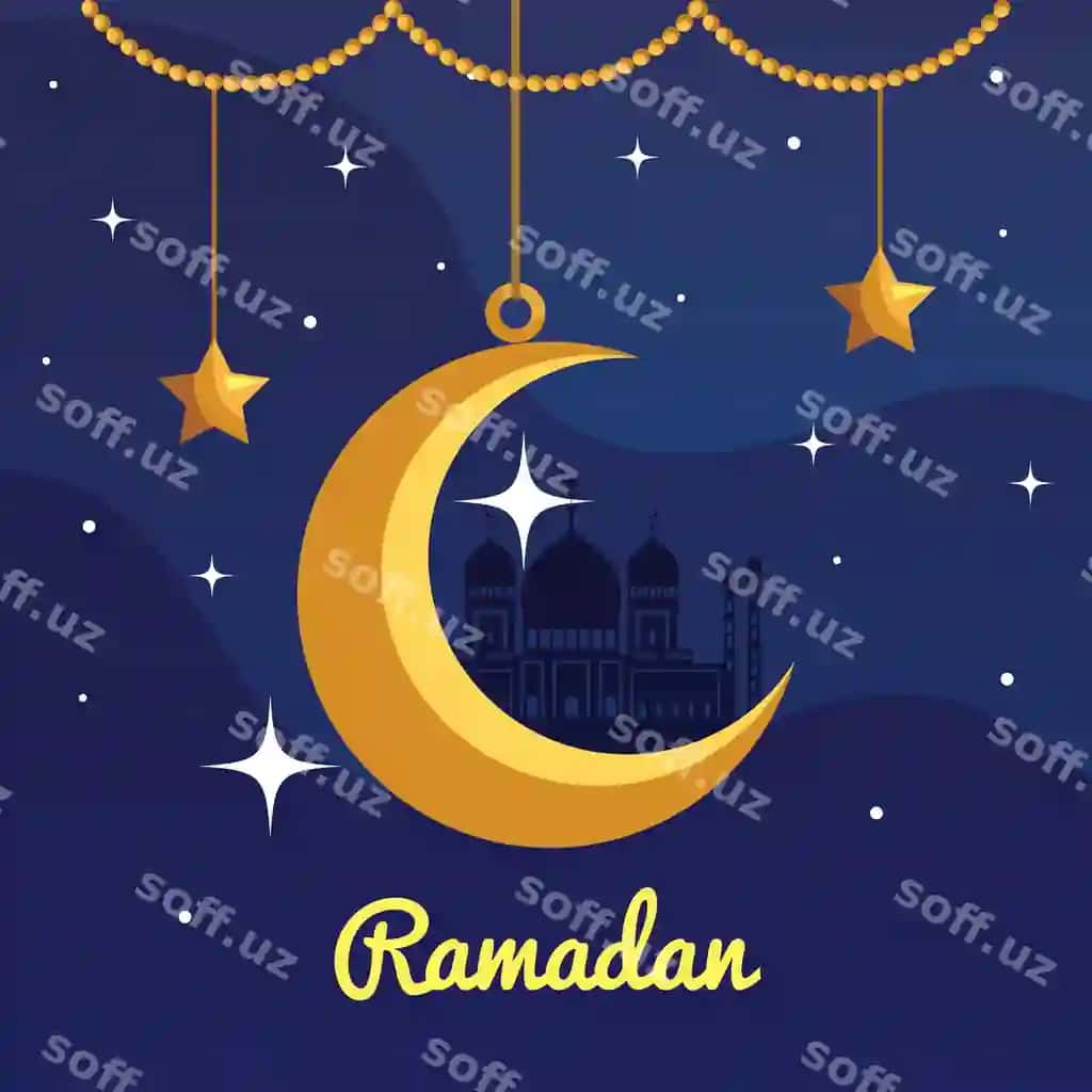 Ramadan kareem asosidagi illustratsiya | Ramadan kareem with moon hanging illustration