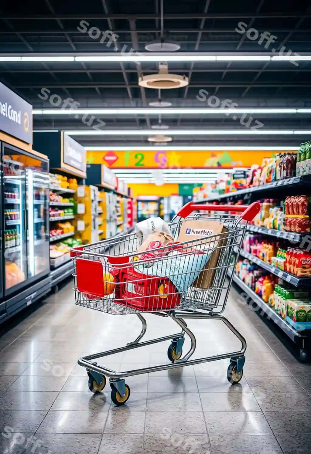 Supermarket to'liq xarid qilish aravachasi | Supermarket full shopping trolley car