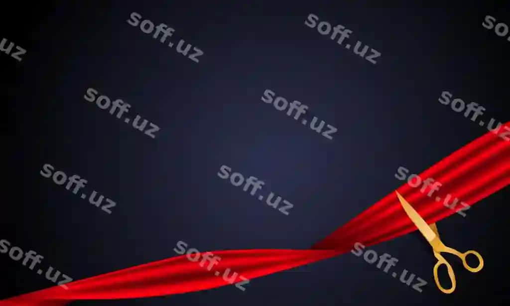 Birinchi ochiqish kartasi, qaychi va lendiyali fondaa rasmi | Grand opening card with ribbon scissors background