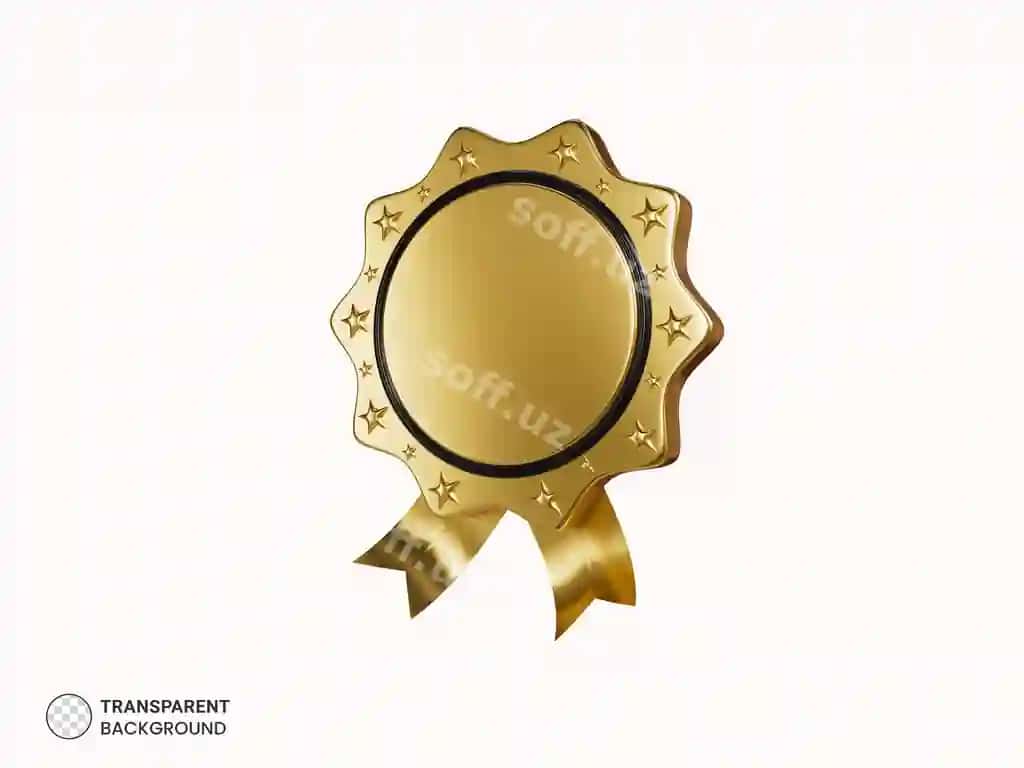 Oltin rang eng yaxshi mukofot lenta badge ikon 3d render illustratsiyasi | Gold color best award ribbon badge icon 3d render illustration