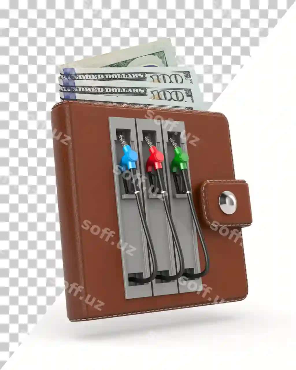 Yoqilg'i soplusining hamyoni oq fonda ajratilgan 3D tasviri | Fuel nozzle wallet white background isolated 3d illustration