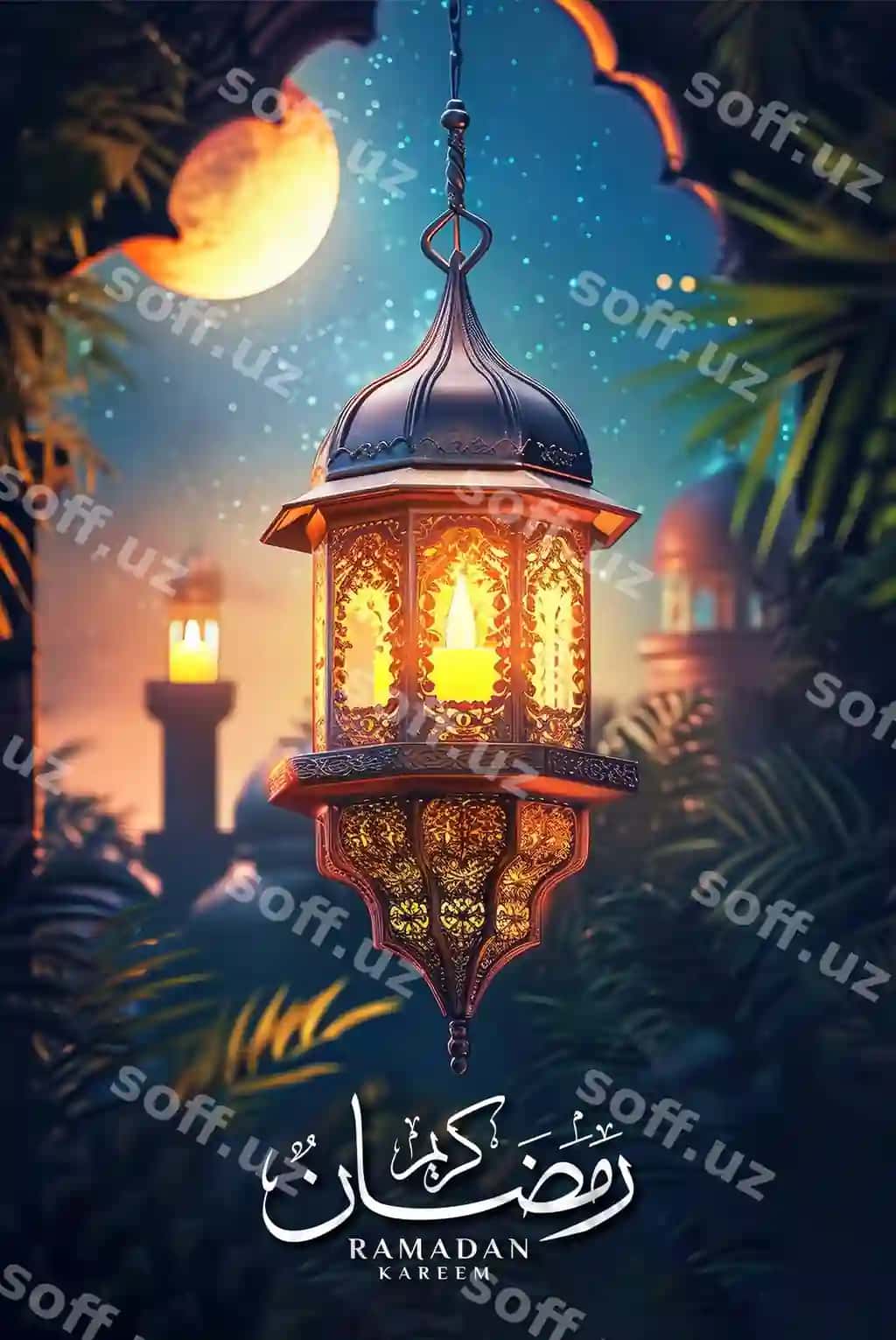 Realistik masjid aks etgan Ramazon posteri va ijtimoiy tarmoq posti shabloni | Ramadan poster template social media post with realistic mosque
