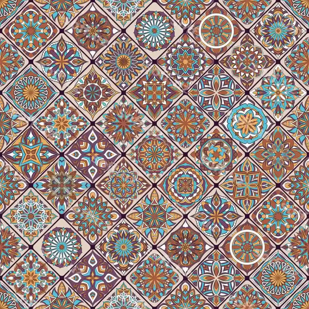 Etnik gulli uzilmas naqsh vintage mandala elementlari bilan | Ethnic floral seamless pattern with vintage mandala elements