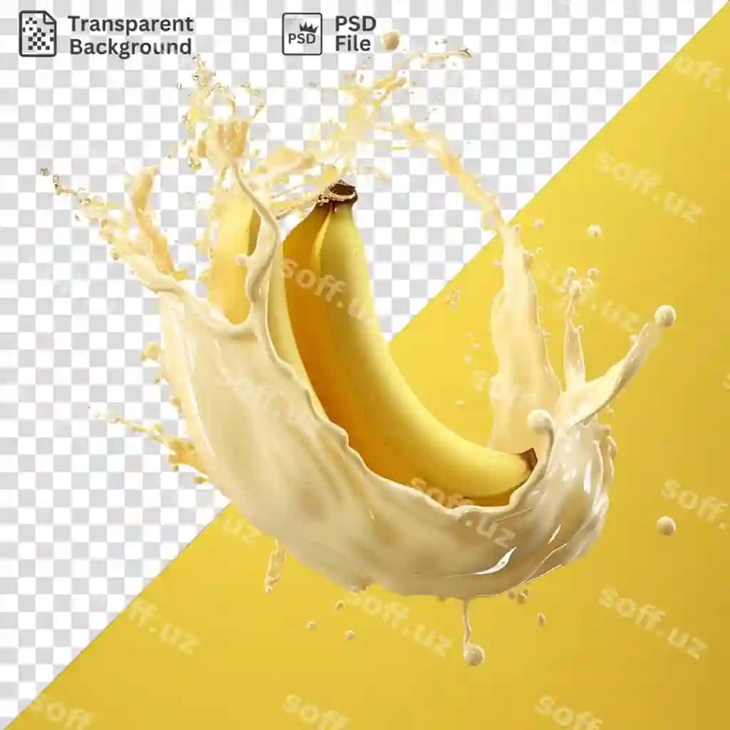 Binofat banan portlashi mukammal yo'gurt qadoqlashi shaffof fon | Vibrant banana burst perfect yogurt packaging transparent background