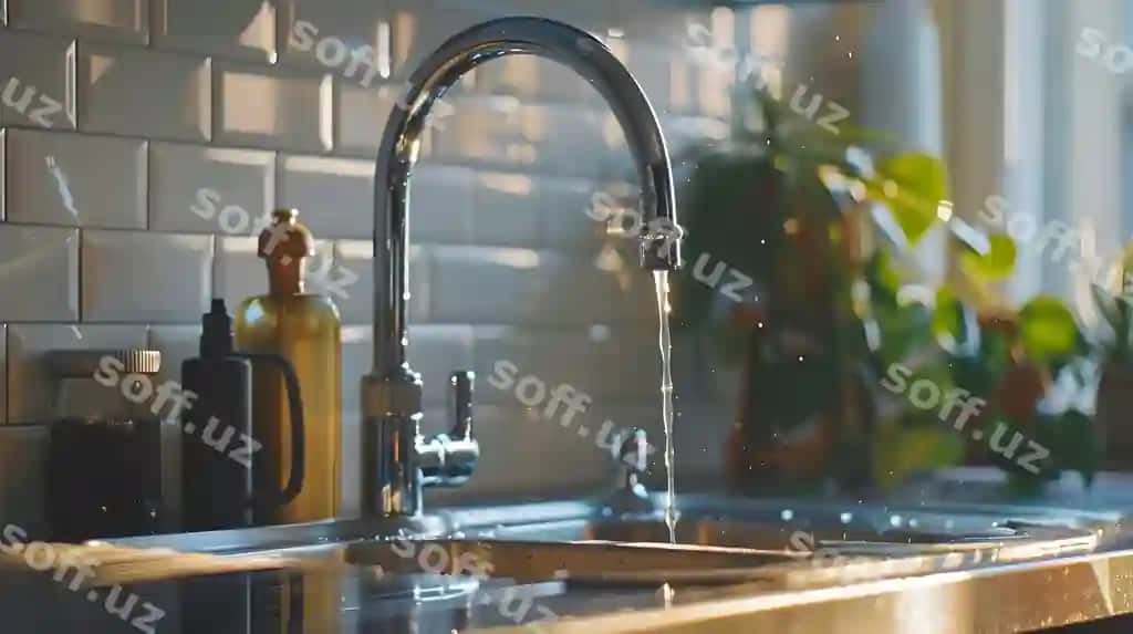 Yorqin, qulay, zamonaviy oshxona granit stol usti bilan chiroyli kran | Bright cozy modern kitchen with granite countertop elegant faucet
