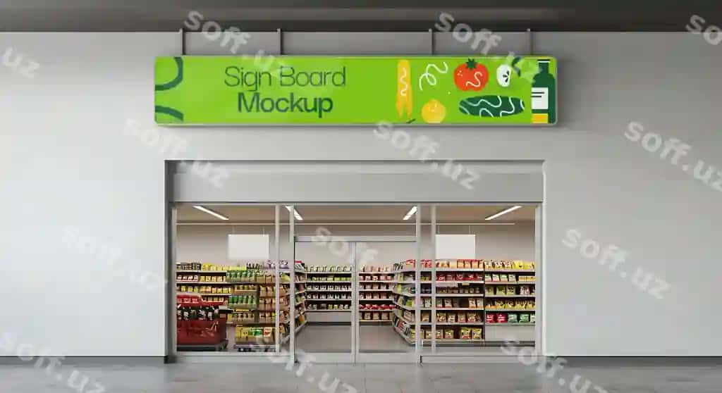 Do'konga kirish yorlig'i maketi | Sign board mockup store entrance