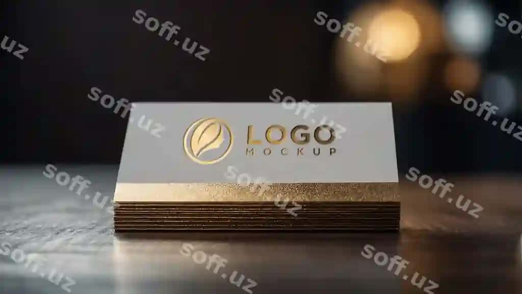 Bozorov biznes karta bosma oltin varaq logotip namunasi | Luxury business card letterpress gold foil logo mockup