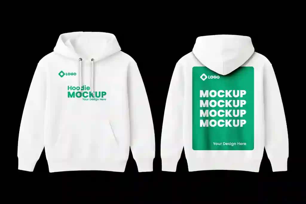 Old tomondan oddiy oq qalpoqli maket | Simple white hoodie mockup front back