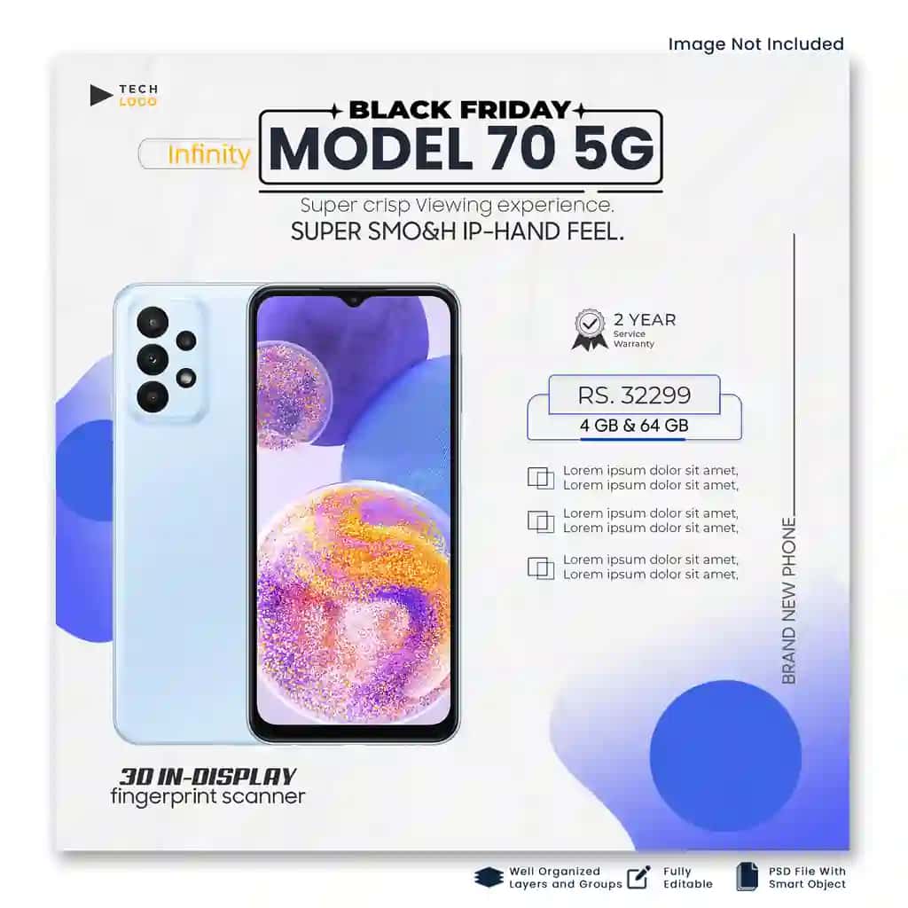 Smartfon sotuvi qora juma kiber dushanba sotuvi instagram post shabloni | Smartphone sale black friday cyber monday sale instagram post template