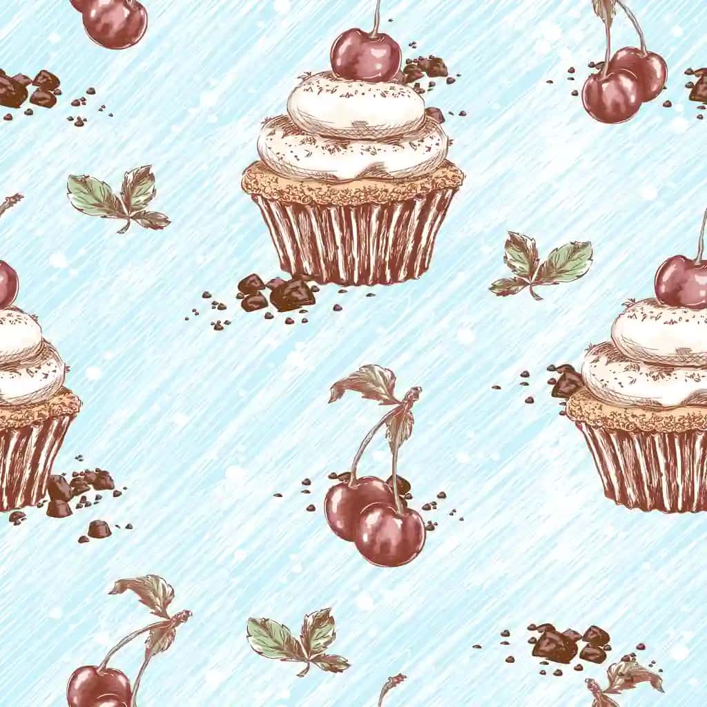 Choksiz naqshli tortlar qaymoqli gilos bilan chizilgan qo'lda chizilgan | Seamless pattern cakes with cream cherries sketchy hand drawing