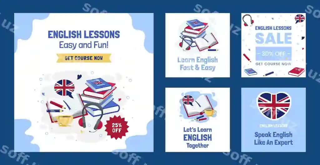 Kvartira dizayni ingliz tili darslari instagram postlari | Flat design english lessons instagram posts