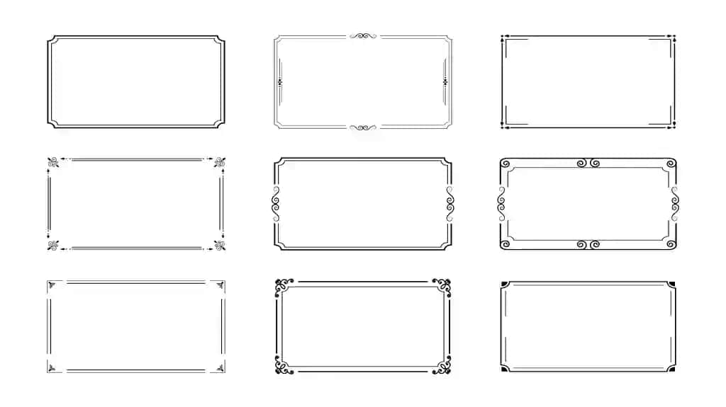 Dekorativ ramka to'plami vektor qora vintage ramkalar oq to'y dizayni | Decorative frame set vector black vintage frames white wedding design