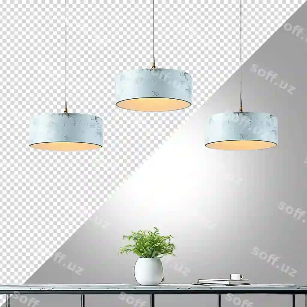 Tasvirlang uchta chiroq grippardan ashqan bir o'simlik bilan. | Picture three lights hanging from ceiling with plant it