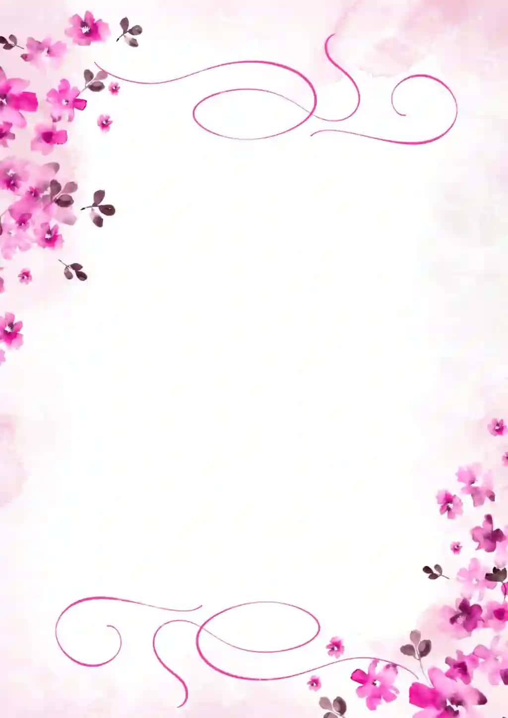 Pushti akvarel gulli sahifa chegara | Pink watercolor floral page border