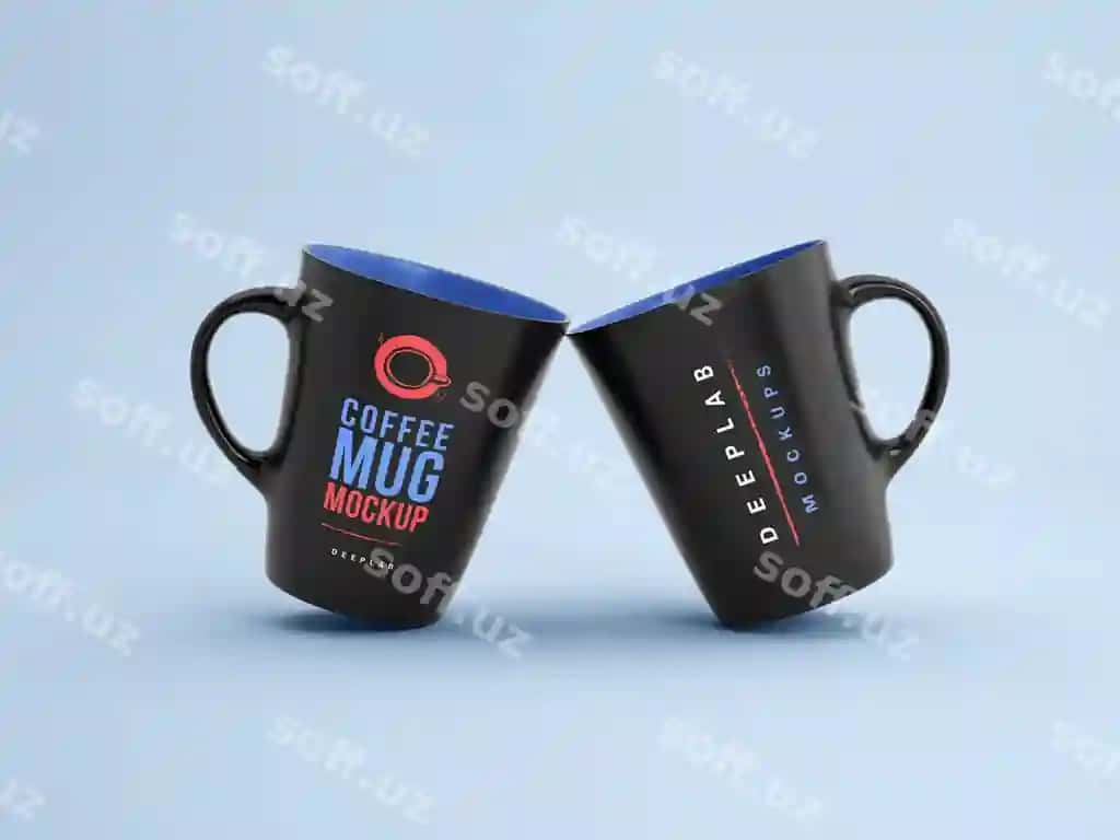 Qora pialalar, rangi tahrir qilish mumkin bo'lgan mockup | Black mugs with editable color mockup 2
