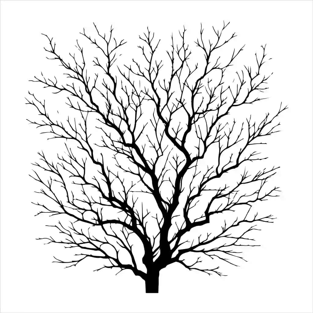Minimal yalang'och daraxt vektor shoxlari izolyatsiya qilingan o'lik daraxt silueti | Minimal naked tree vector branches silhouette dead tree isolated