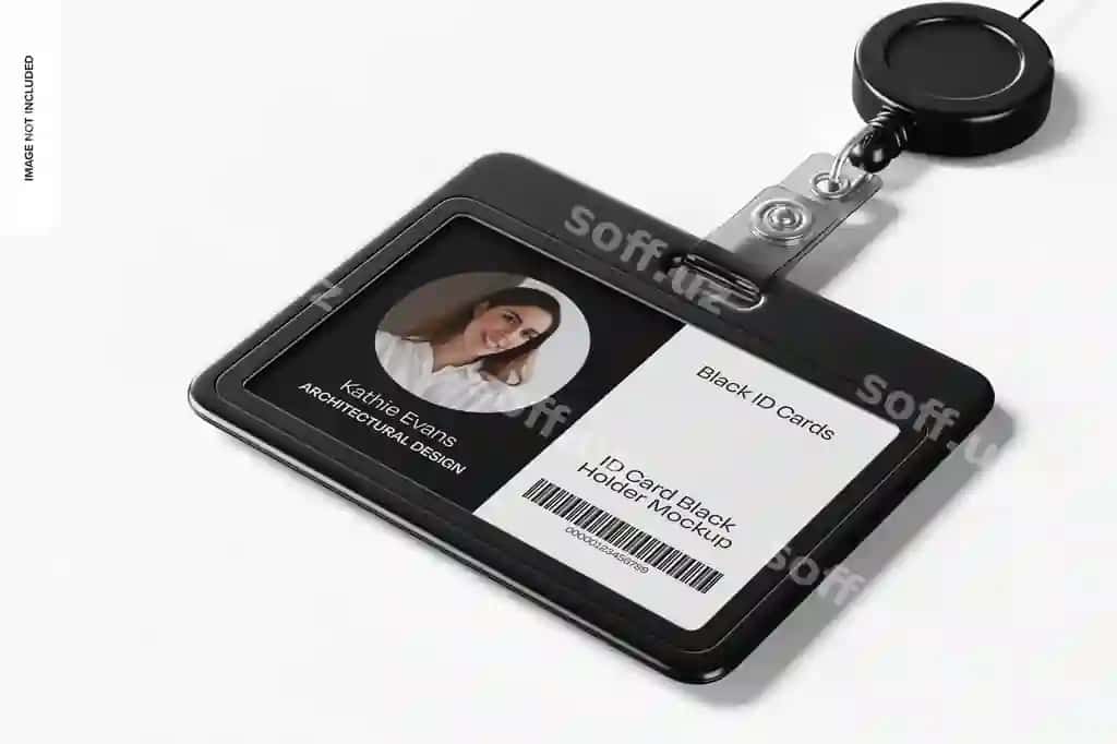 ID karta qora tutuvchi namuna o'ng ko'rinish | Id card black holder mockup right view