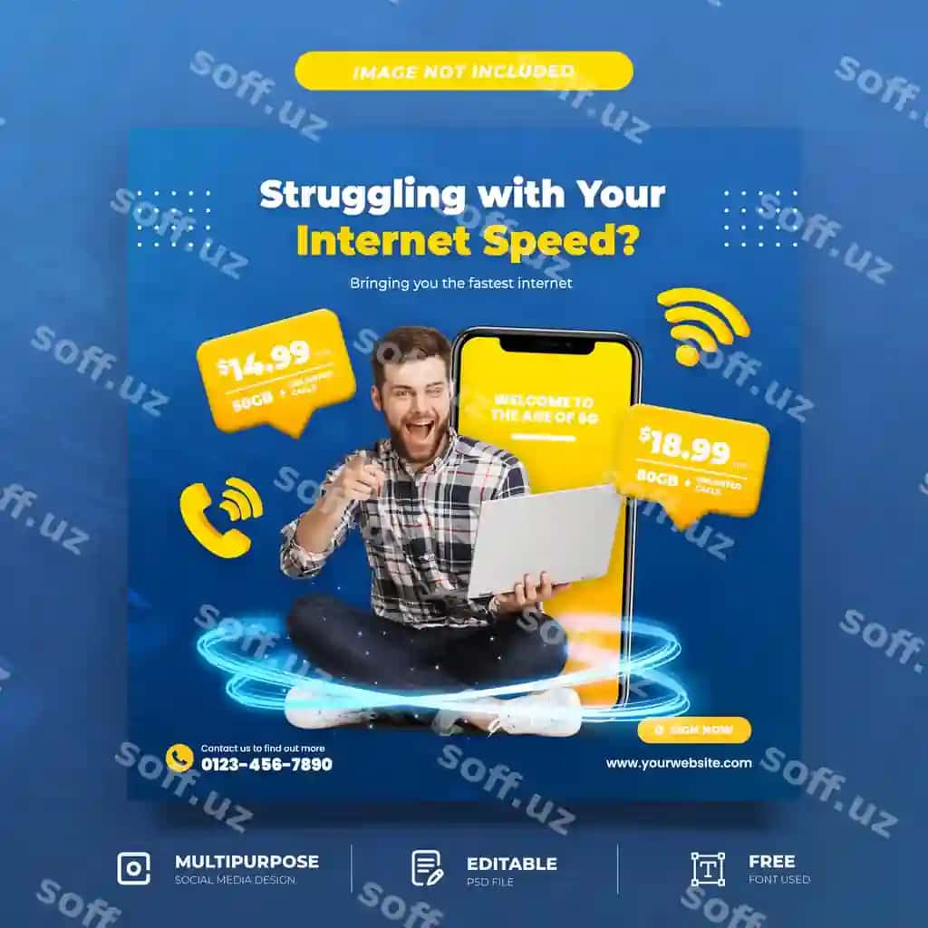 Internet rejası reklamasi uchun ijtimoiy tarmoqlar shabloni | Internet plan promotion social media template